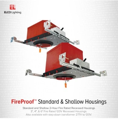 EL48FICDXA - 4" 0-10V LED Fire Rated New Construction IC Airtight Housing - 14W Max. - 120/277V - 2-Hour Fire Resistance - Dimmable - Red