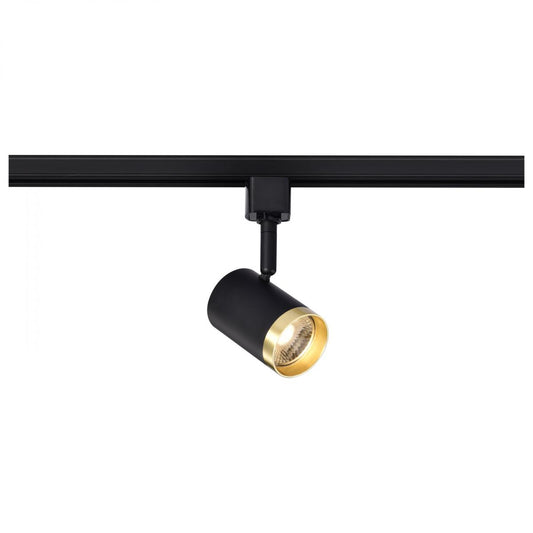 TH637 12W LED TRACK SM CYLINDER 24  12 Watt LED Small Cylindrical Track Head; 3000K; Matte Black and Brushed Brass Finish