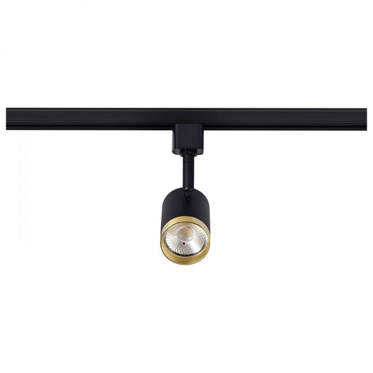 TH647 12W LED TRACK SM CYLINDER 36  12 Watt LED Small Cylindrical Track Head; 3000K; Matte Black and Brushed Brass Finish