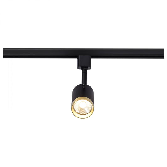 TH647 12W LED TRACK SM CYLINDER 36  12 Watt LED Small Cylindrical Track Head; 3000K; Matte Black and Brushed Brass Finish